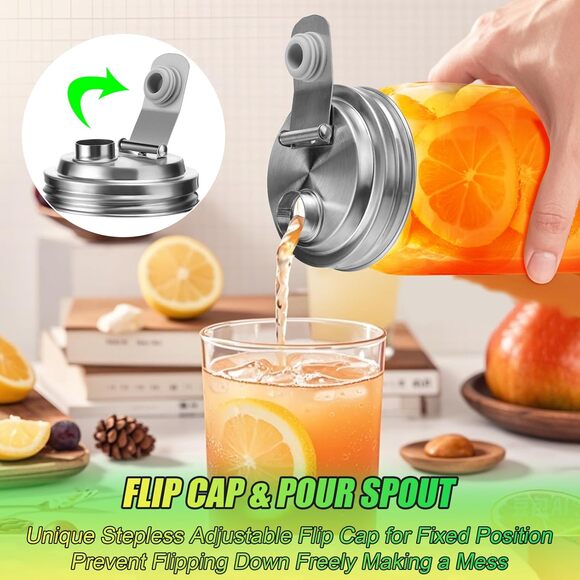 Amazon Mason Jar Pour Spout Stainless Steel Wide Mouth Spout Flip Cap Lids Set 2 - Picture 8 of 8